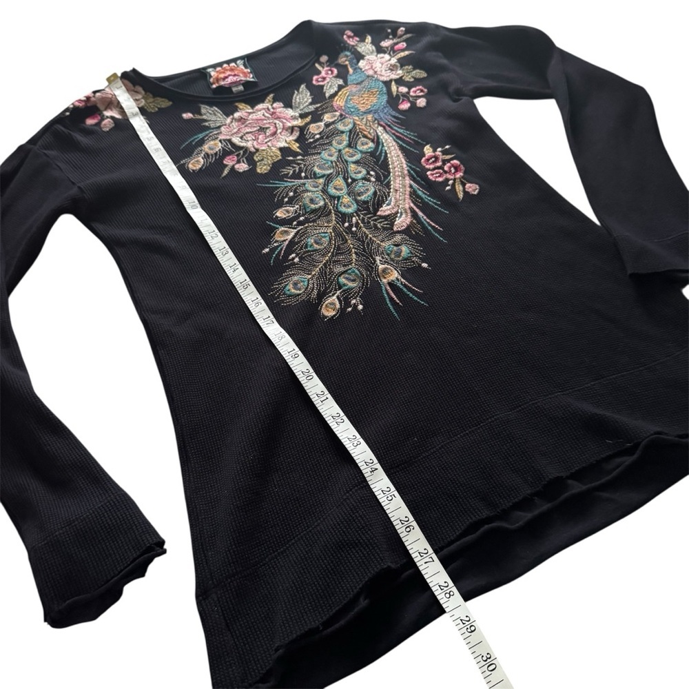 Johnny Was Peacock Embroidered Thermal Top Black – Small - Picture 10 of 13